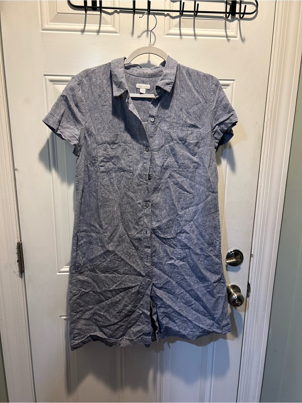 J. Jill Short-Sleeve Button-Front Chambray Shirt Dress - Light Blue